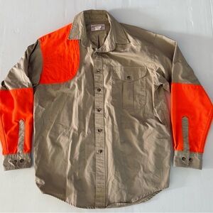 Filson Shooting Shirt Large Blaze Orange Khaki Long Sleeve Button Up RH Hunting